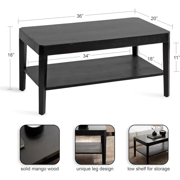 Kate and Laurel Talcott Modern Tiered Rectangle Coffee Table 36 x 20 x 18 Black Transitional TwoTier Rectangular Living Room Table with Storage for Use as Ottoman Coffee TableBlack