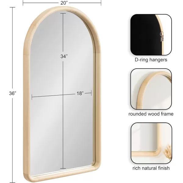 imageKate and Laurel Talma Boho Tall Arched Wall Mirror 20 x 36 Natural Modern Arch Mirror with Solid Poplar Wood Frame and Rounded Frame ProfileNatural