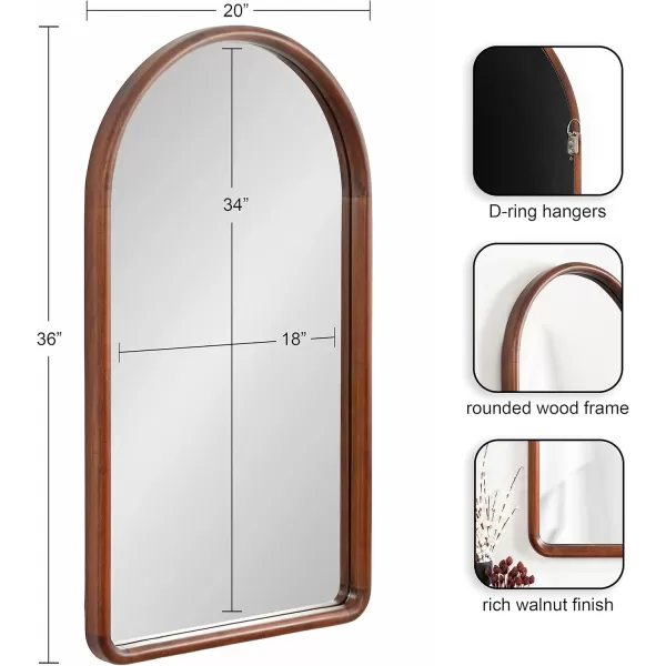 imageKate and Laurel Talma Boho Tall Arched Wall Mirror 20 x 36 Natural Modern Arch Mirror with Solid Poplar Wood Frame and Rounded Frame ProfileWalnut Brown