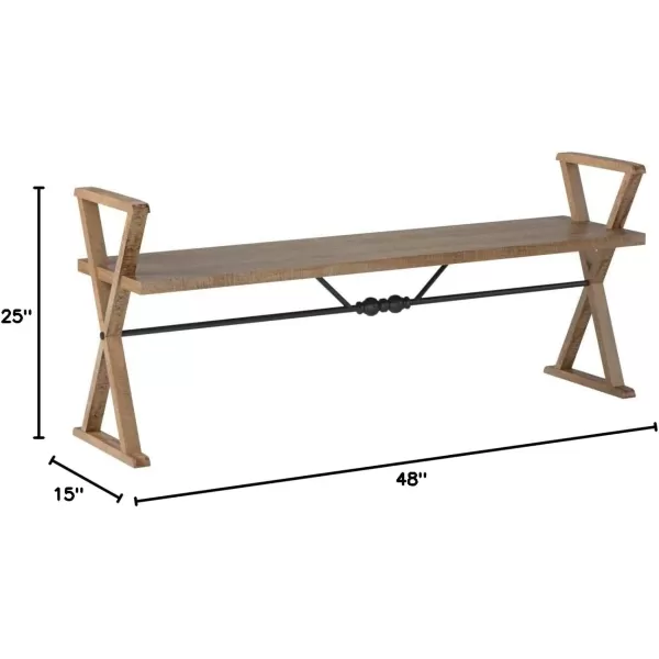 Kate and Laurel Travere Wood Bench Rustic Gray Finish with Black Metal Support BarBrown