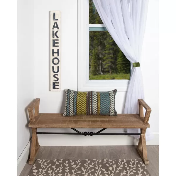 Kate and Laurel Travere Wood Bench Rustic Gray Finish with Black Metal Support BarBrown