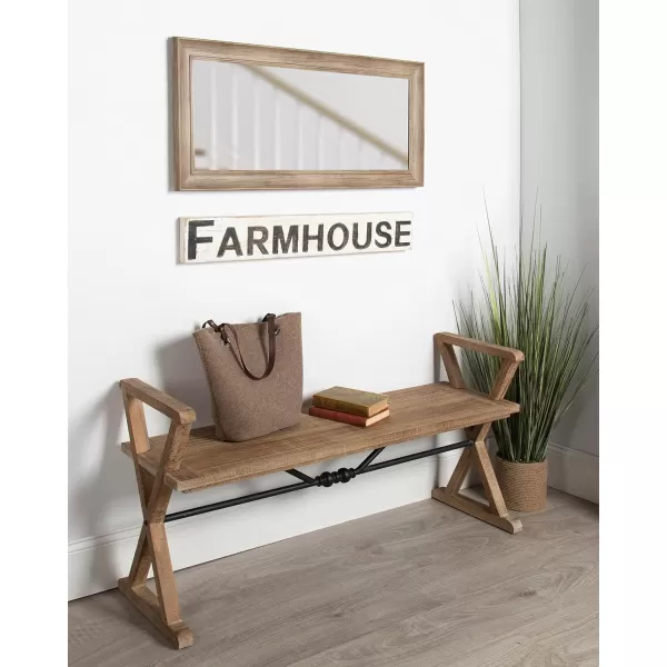 Kate and Laurel Travere Wood Bench Rustic Gray Finish with Black Metal Support BarBrown