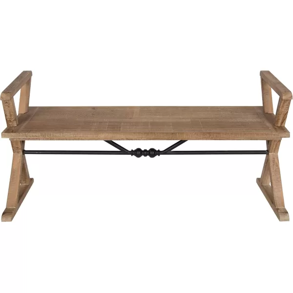 Kate and Laurel Travere Wood Bench Rustic Gray Finish with Black Metal Support BarBrown