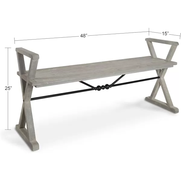 Kate and Laurel Travere Wood Bench Rustic Gray Finish with Black Metal Support BarGrey
