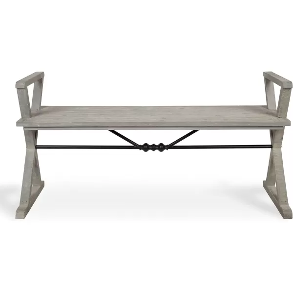 Kate and Laurel Travere Wood Bench Rustic Gray Finish with Black Metal Support BarGrey