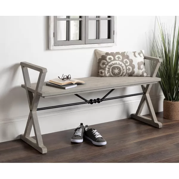 Kate and Laurel Travere Wood Bench Rustic Gray Finish with Black Metal Support BarGrey