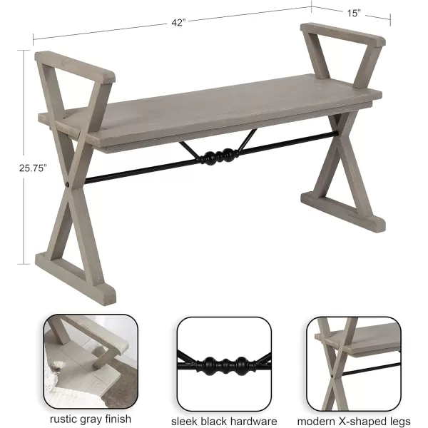 Kate and Laurel Travere Wood Bench Rustic Gray Finish with Black Metal Support BarGrey