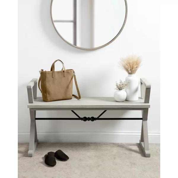 Kate and Laurel Travere Wood Bench Rustic Gray Finish with Black Metal Support BarGrey