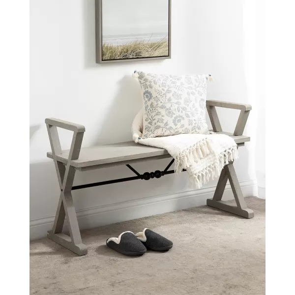 Kate and Laurel Travere Wood Bench Rustic Gray Finish with Black Metal Support BarGrey