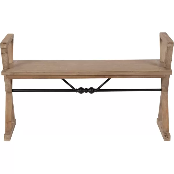 Kate and Laurel Travere Wood Bench Rustic Gray Finish with Black Metal Support BarRustic Brown