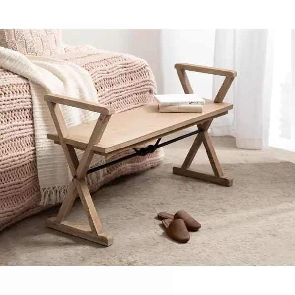 Kate and Laurel Travere Wood Bench Rustic Gray Finish with Black Metal Support BarRustic Brown