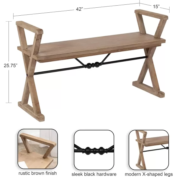 Kate and Laurel Travere Wood Bench Rustic Gray Finish with Black Metal Support BarRustic Brown