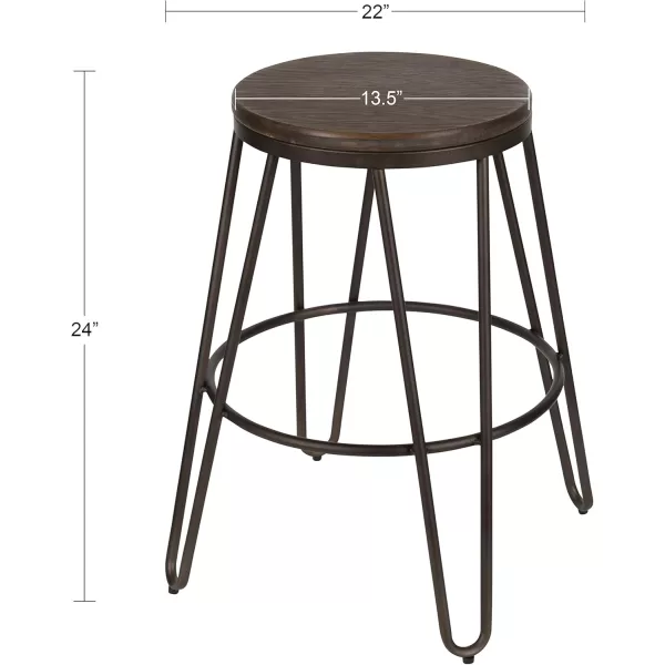 Kate and Laurel Tully Backless Modern Wood and Metal 24quot Counter Height Bar Stools Set of 4 Gray with Wood SeatGrey
