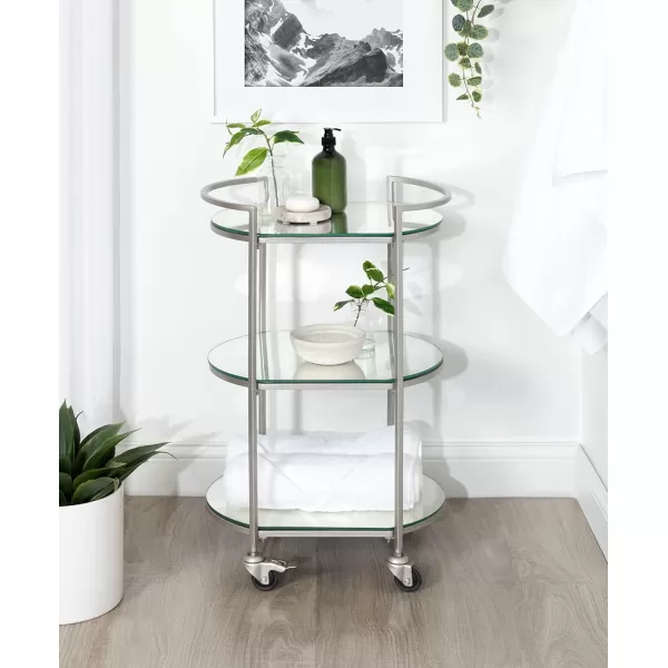 Kate and Laurel Vasseur Modern Bar Cart 19 x 15 x 30 Silver Glam 3Tier Mirrored Glass Rolling Cart with Storage Shelves for Serving Storage and DisplaySilver