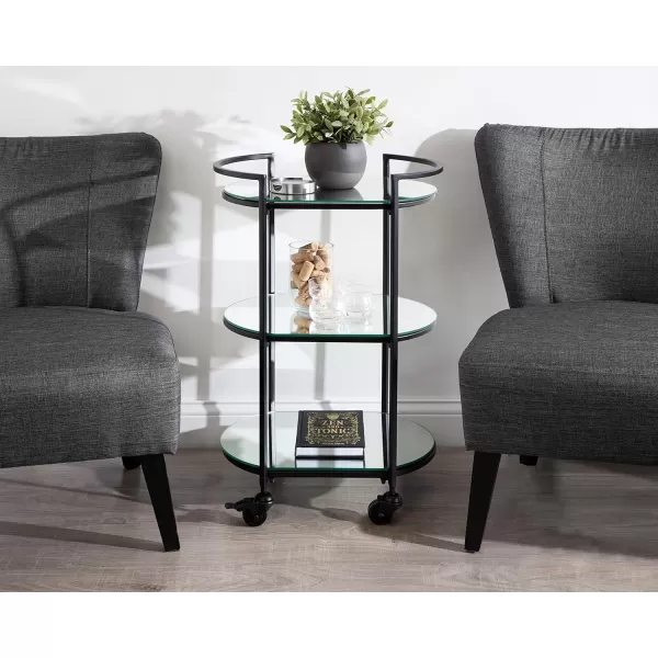 Kate and Laurel Vasseur Modern Bar Cart 19 x 15 x 30 Silver Glam 3Tier Mirrored Glass Rolling Cart with Storage Shelves for Serving Storage and DisplayBlack