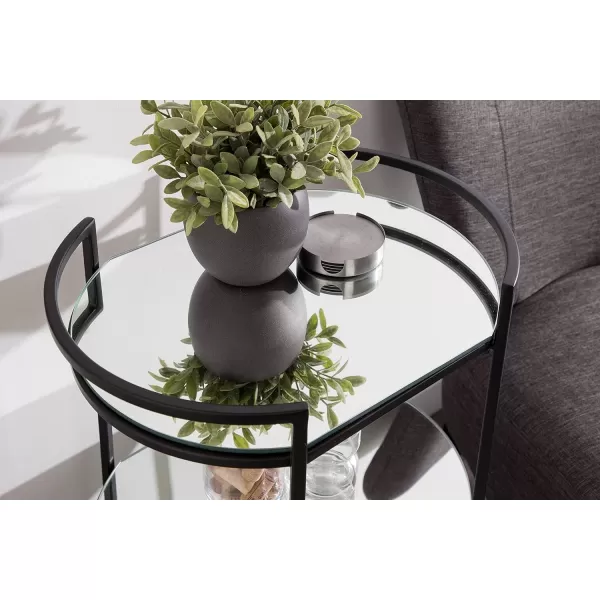 Kate and Laurel Vasseur Modern Bar Cart 19 x 15 x 30 Silver Glam 3Tier Mirrored Glass Rolling Cart with Storage Shelves for Serving Storage and DisplayBlack