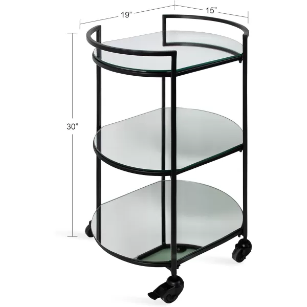 Kate and Laurel Vasseur Modern Bar Cart 19 x 15 x 30 Silver Glam 3Tier Mirrored Glass Rolling Cart with Storage Shelves for Serving Storage and DisplayBlack