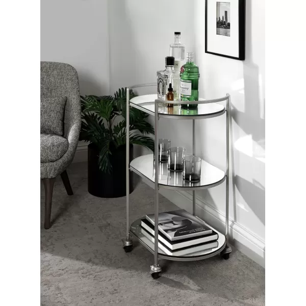 Kate and Laurel Vasseur Modern Bar Cart 19 x 15 x 30 Silver Glam 3Tier Mirrored Glass Rolling Cart with Storage Shelves for Serving Storage and DisplaySilver