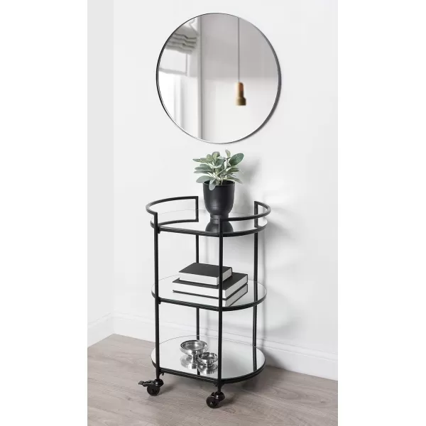 Kate and Laurel Vasseur Modern Bar Cart 19 x 15 x 30 Silver Glam 3Tier Mirrored Glass Rolling Cart with Storage Shelves for Serving Storage and DisplayBlack