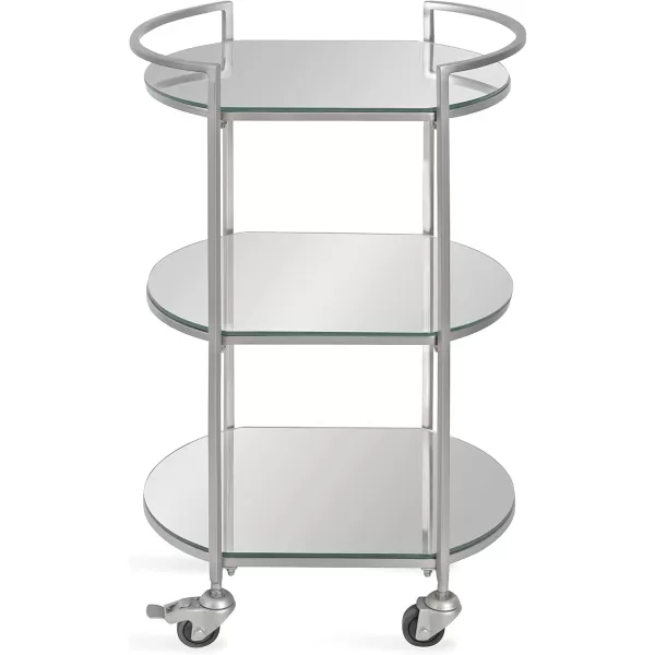 Kate and Laurel Vasseur Modern Bar Cart 19 x 15 x 30 Silver Glam 3Tier Mirrored Glass Rolling Cart with Storage Shelves for Serving Storage and DisplaySilver