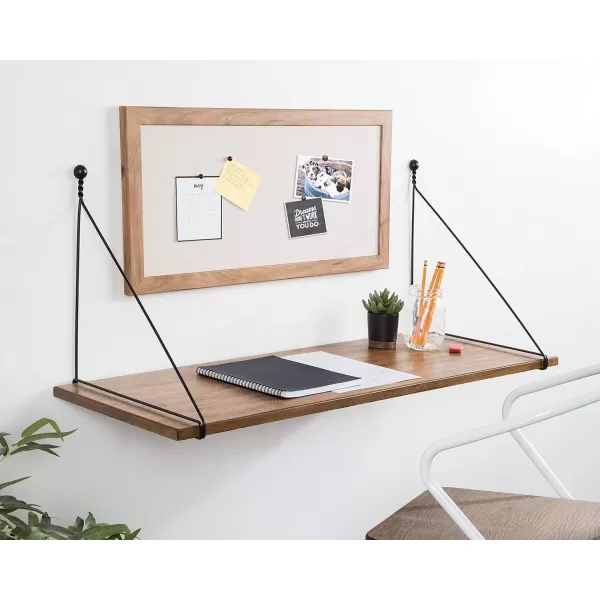 Kate and Laurel Vista Farmhouse Wall Mounted Desk 38 x 14 x 16 Rustic Brown Industrial Hanging Desk for Office and SchoolRustic Brown