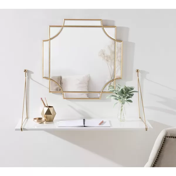 Kate and Laurel Vista Farmhouse Wall Mounted Desk 38 x 14 x 16 Rustic Brown Industrial Hanging Desk for Office and SchoolWhiteGold