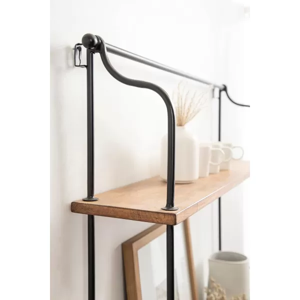 Kate and Laurel Walters Modern Farmhouse Wood and Metal Floating Desk 31 x 30 x 14 Rustic Brown and Black Functional Mounted Wall Desk with Folding DropLeaf Desktop Design