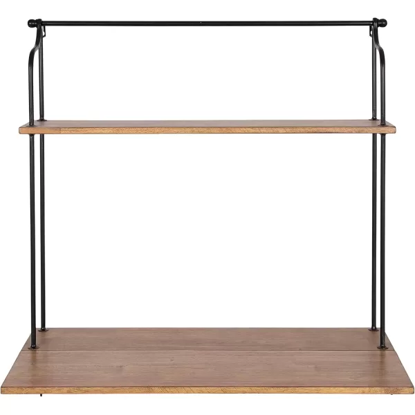 Kate and Laurel Walters Modern Farmhouse Wood and Metal Floating Desk 31 x 30 x 14 Rustic Brown and Black Functional Mounted Wall Desk with Folding DropLeaf Desktop Design