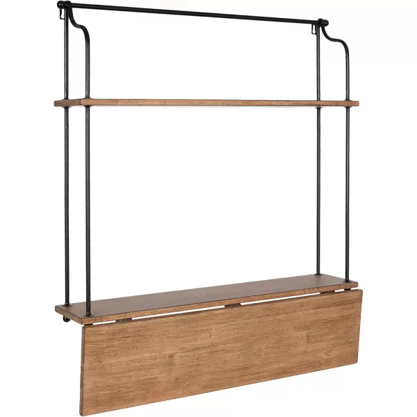 Kate and Laurel Walters Modern Farmhouse Wood and Metal Floating Desk 31 x 30 x 14 Rustic Brown and Black Functional Mounted Wall Desk with Folding DropLeaf Desktop Design