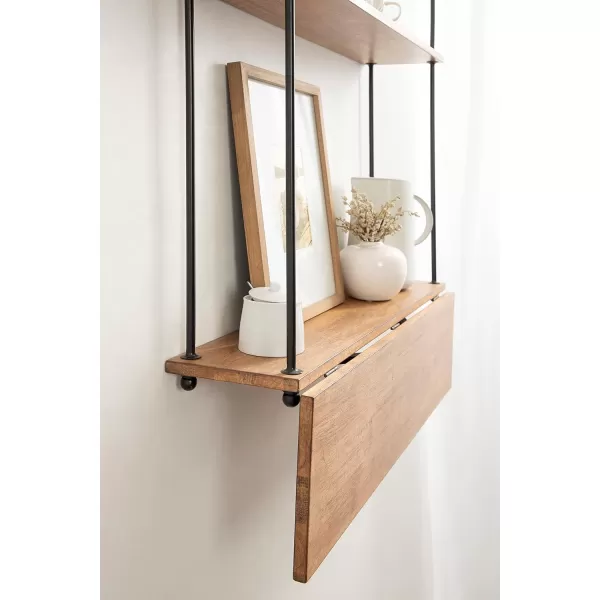Kate and Laurel Walters Modern Farmhouse Wood and Metal Floating Desk 31 x 30 x 14 Rustic Brown and Black Functional Mounted Wall Desk with Folding DropLeaf Desktop Design