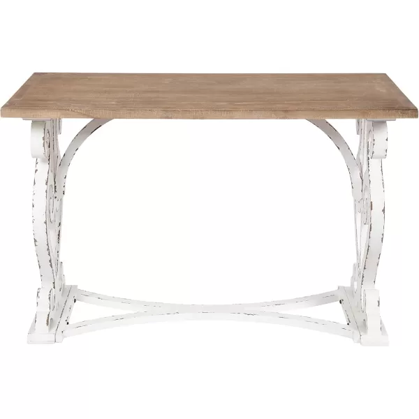 Kate and Laurel Wyldwood Farmhouse Wooden Desk 46 x 24 x 30 Brown and White Rustic Carved Wood Computer Desk for Functional and Stylish Home Office Decor
