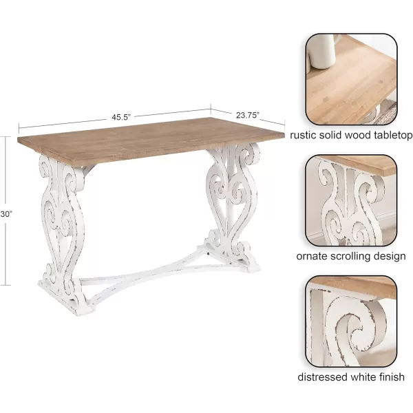 Kate and Laurel Wyldwood Farmhouse Wooden Desk 46 x 24 x 30 Brown and White Rustic Carved Wood Computer Desk for Functional and Stylish Home Office Decor