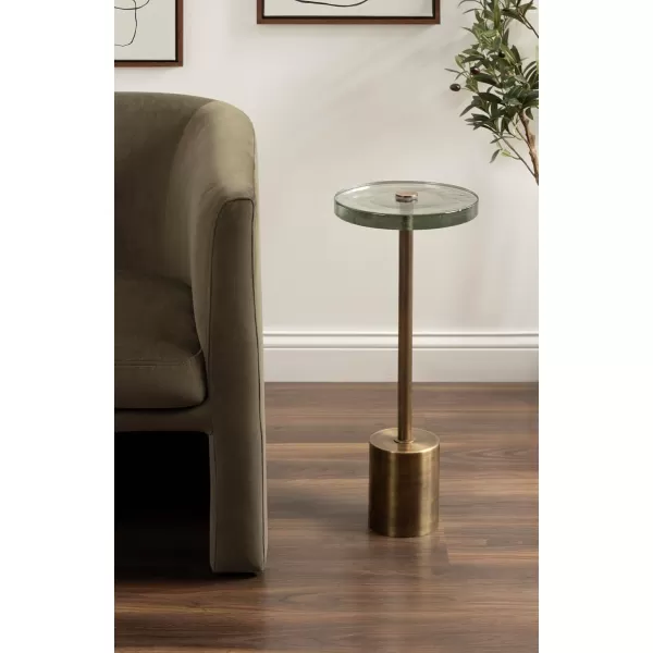 Kate and Laurel Xyler Modern Round Metal and Glass Drink Table 10 x 10 x 24 Clear Glass and Antique Brass Transitional Plant Pedestal Table for Use as Indoor Plant Stand or Small Bathtub TableGold