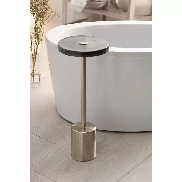 Kate and Laurel Xyler Modern Round Metal and Glass Drink Table 10 x 10 x 24 Clear Glass and Antique Brass Transitional Plant Pedestal Table for Use as Indoor Plant Stand or Small Bathtub TableSilver