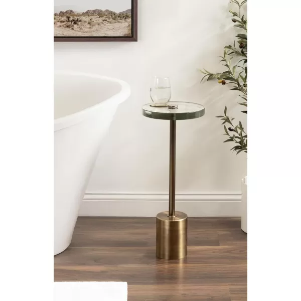 Kate and Laurel Xyler Modern Round Metal and Glass Drink Table 10 x 10 x 24 Clear Glass and Antique Brass Transitional Plant Pedestal Table for Use as Indoor Plant Stand or Small Bathtub TableGold