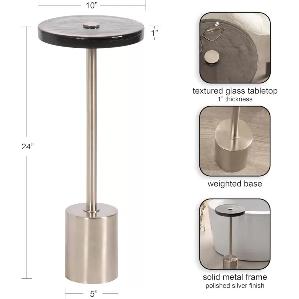 Kate and Laurel Xyler Modern Round Metal and Glass Drink Table 10 x 10 x 24 Clear Glass and Antique Brass Transitional Plant Pedestal Table for Use as Indoor Plant Stand or Small Bathtub TableSilver