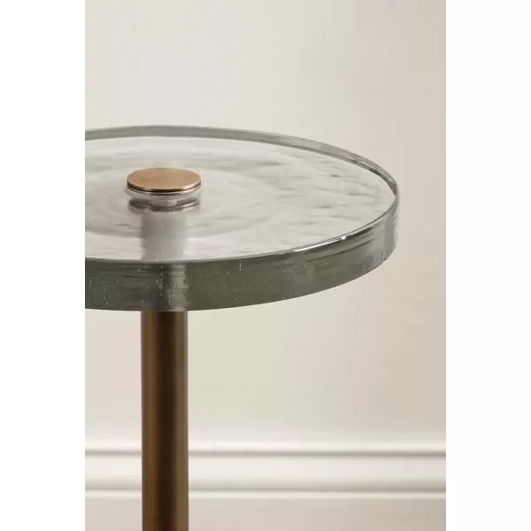 Kate and Laurel Xyler Modern Round Metal and Glass Drink Table 10 x 10 x 24 Clear Glass and Antique Brass Transitional Plant Pedestal Table for Use as Indoor Plant Stand or Small Bathtub TableGold