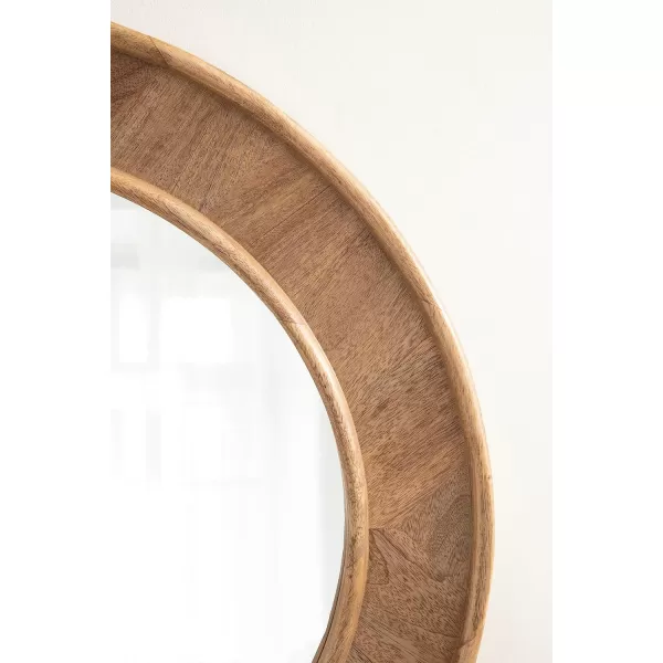 imageKate and Laurel Yahna Pieced Wood Round Wall Mirror 28 Inch Diameter Natural Brown Transitional Decorative Circle Bathroom Mirror with Solid Mango Wood FrameNatural