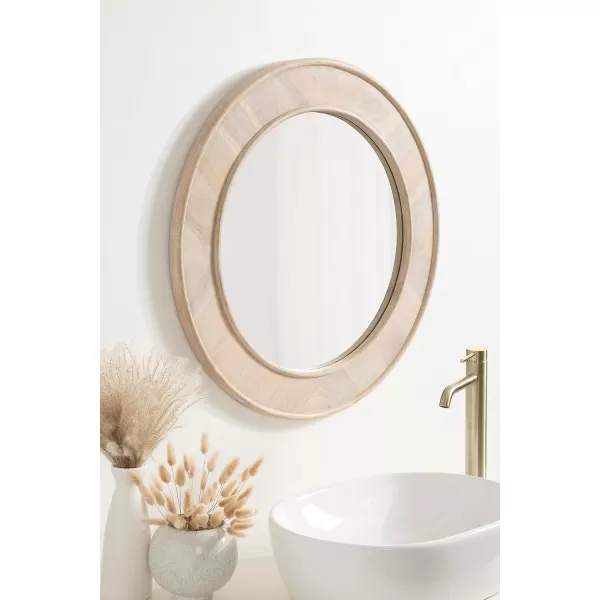 imageKate and Laurel Yahna Pieced Wood Round Wall Mirror 28 Inch Diameter Natural Brown Transitional Decorative Circle Bathroom Mirror with Solid Mango Wood FrameWhite