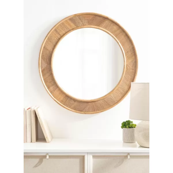 imageKate and Laurel Yahna Pieced Wood Round Wall Mirror 28 Inch Diameter Natural Brown Transitional Decorative Circle Bathroom Mirror with Solid Mango Wood FrameNatural