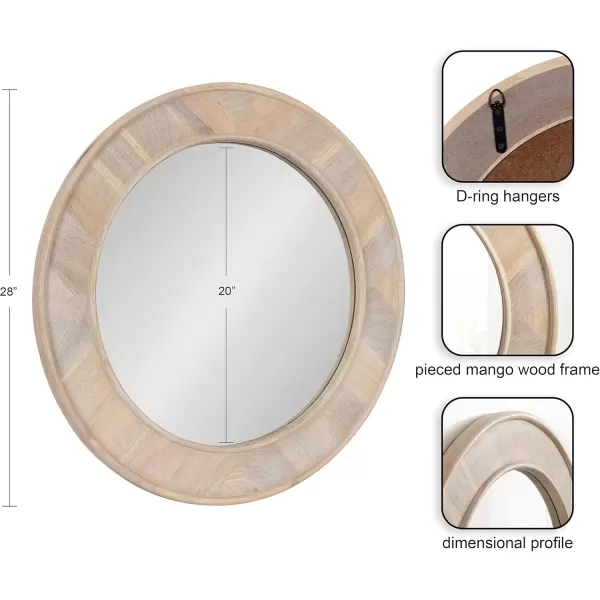 imageKate and Laurel Yahna Pieced Wood Round Wall Mirror 28 Inch Diameter Natural Brown Transitional Decorative Circle Bathroom Mirror with Solid Mango Wood FrameWhite