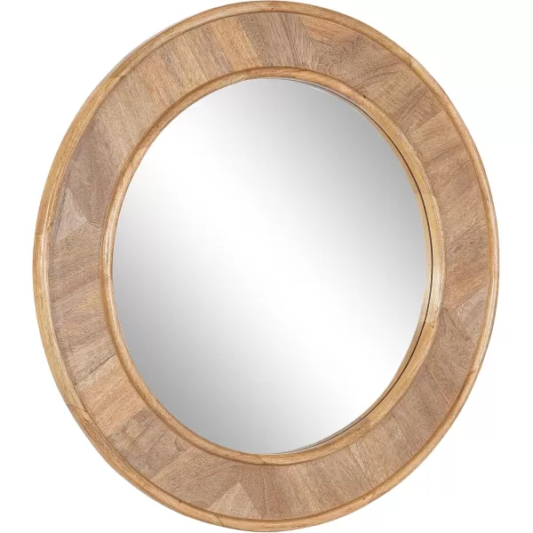 imageKate and Laurel Yahna Pieced Wood Round Wall Mirror 28 Inch Diameter Natural Brown Transitional Decorative Circle Bathroom Mirror with Solid Mango Wood FrameNatural