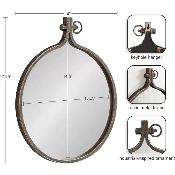 Kate and Laurel Yitro Oval Metal Framed Wall Mirror 20 x 34 Gold Glamorous Industrial Accent Mirror for WallBronze