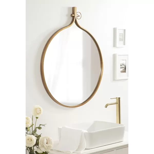 Kate and Laurel Yitro Oval Metal Framed Wall Mirror 20 x 34 Gold Glamorous Industrial Accent Mirror for WallGold