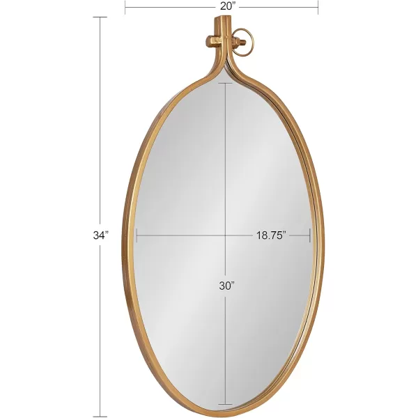 Kate and Laurel Yitro Oval Metal Framed Wall Mirror 20 x 34 Gold Glamorous Industrial Accent Mirror for WallGold