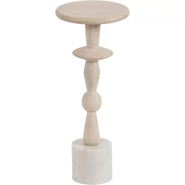 Kate and Laurel Avenal Modern Round Wood Drink Table 9 x 9 x 22 Bleached Wood and White Marble Boho Circle Mini Table with Marble Base for Use as Martini Table or Small Bedroom Nightstand Option