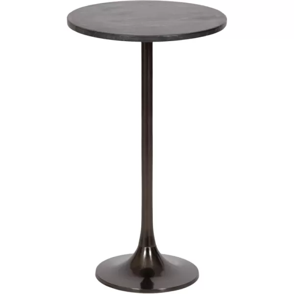 Kate and Laurel Baronet Glam Marble Round Side Table 14 x 14 x 24 Black Marble and Gray Gunmetal Marble Top Circle End Table for Use as a Bedroom Nightstand or Living Room Plant Stand OptionPewterBlack