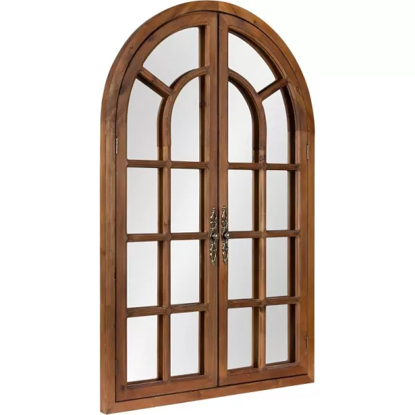 Kate and Laurel Boldmere Rustic Windowpane Arch Mirror 28 x 44 Rustic Brown Farmhouse Window Mirror for WallBrown