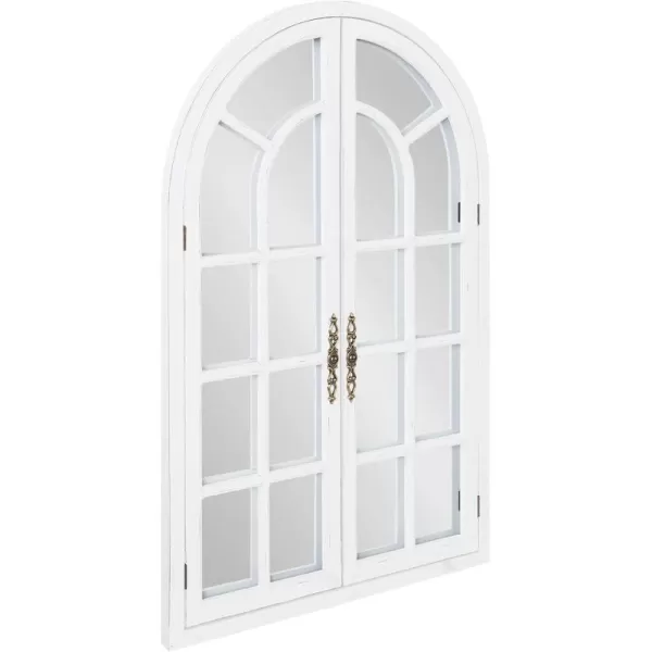 Kate and Laurel Boldmere Rustic Windowpane Arch Mirror 28 x 44 Rustic Brown Farmhouse Window Mirror for WallWhite