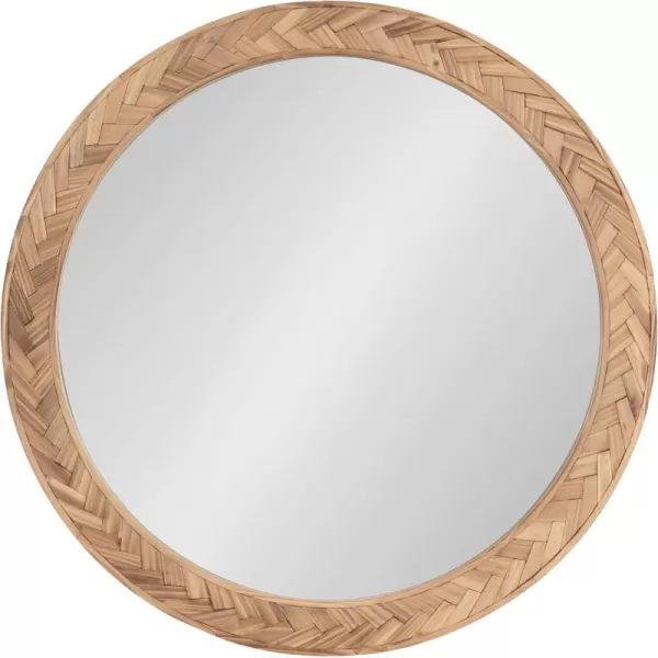 imageKate and Laurel Braywood Modern Pieced Wood Round Mirror 24 Inch Diameter Rustic Brown Decorative Circle Mirror for Use as Coastal Bathroom Mirror for Over Sink or Accent Bedroom Mirror
